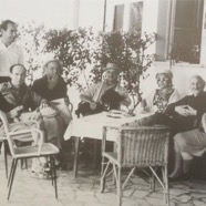 Anni '60 da sn Ugo Guidi, Ernesto Ulivi (in piedi), Ernesto Treccani, Giannetto Mannucci, Achille Funi, Margherita sorella di Funi, Umberto Vittorini con  moglie 